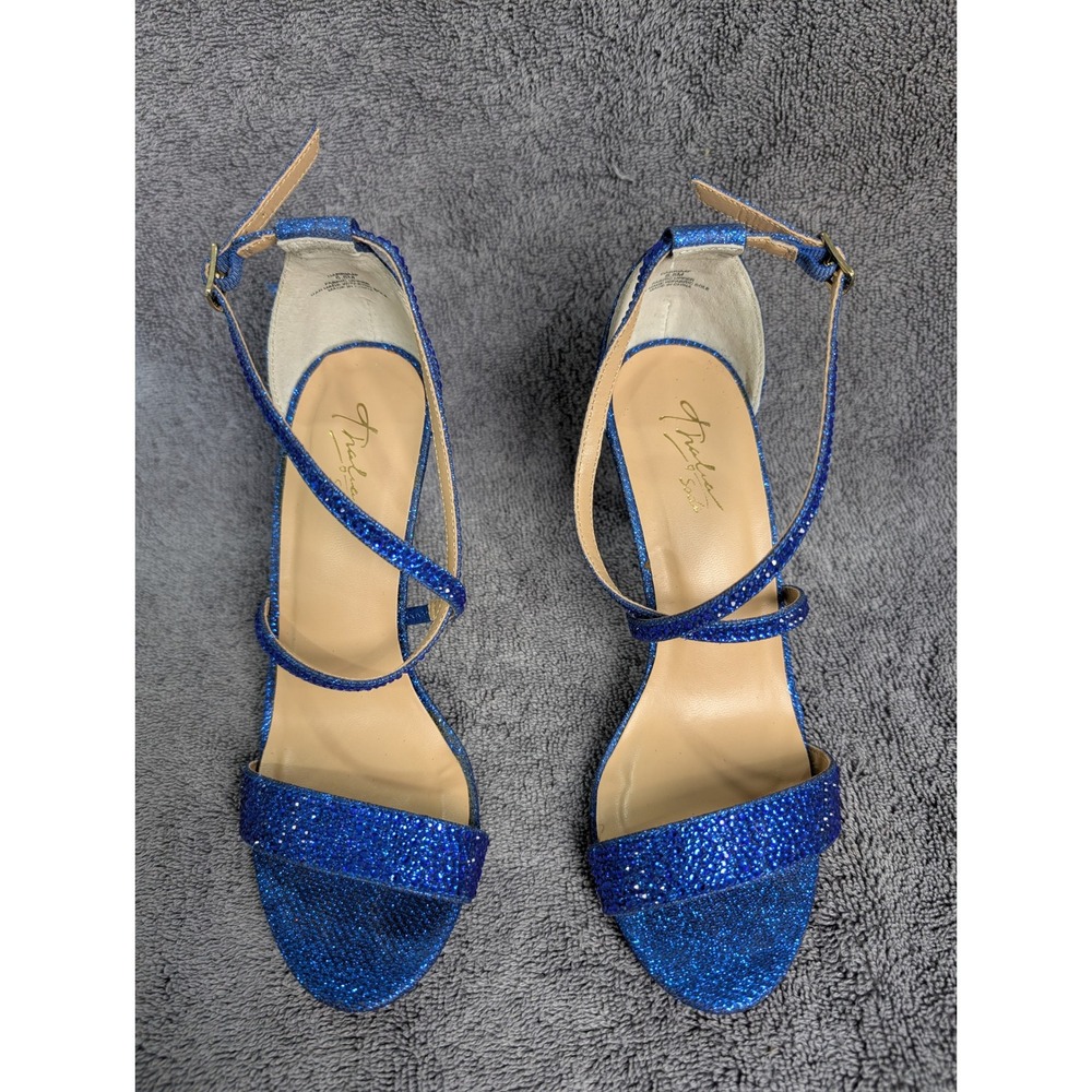 Thalia Sodi Womens Blue Glitter Strappy Stiletto Heel Sandals 5.5M 8148